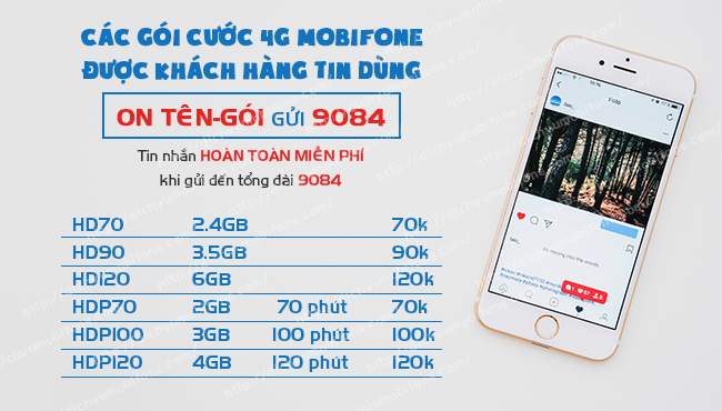 Đăng ký các gói cước 4G MobiFone giá rẻ Cac goi cuoc 4G MobiFone